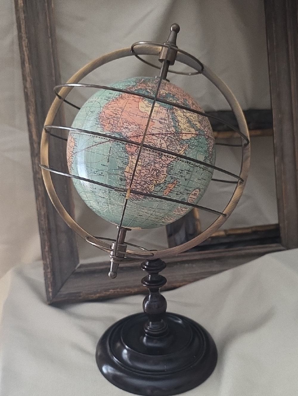 Vintage-Style Decorative Globe in Aqua and Pink by